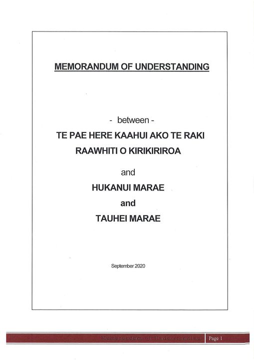 Memorandum Of Understanding Between Te Pae Here Kahui Ako Te Raki Raawhiti O Kirikiriroa